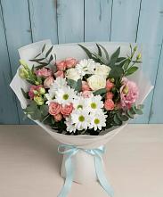 Букет цветов из:  Розы, Лизиантусы и Хризантемы в Русском Камешкире