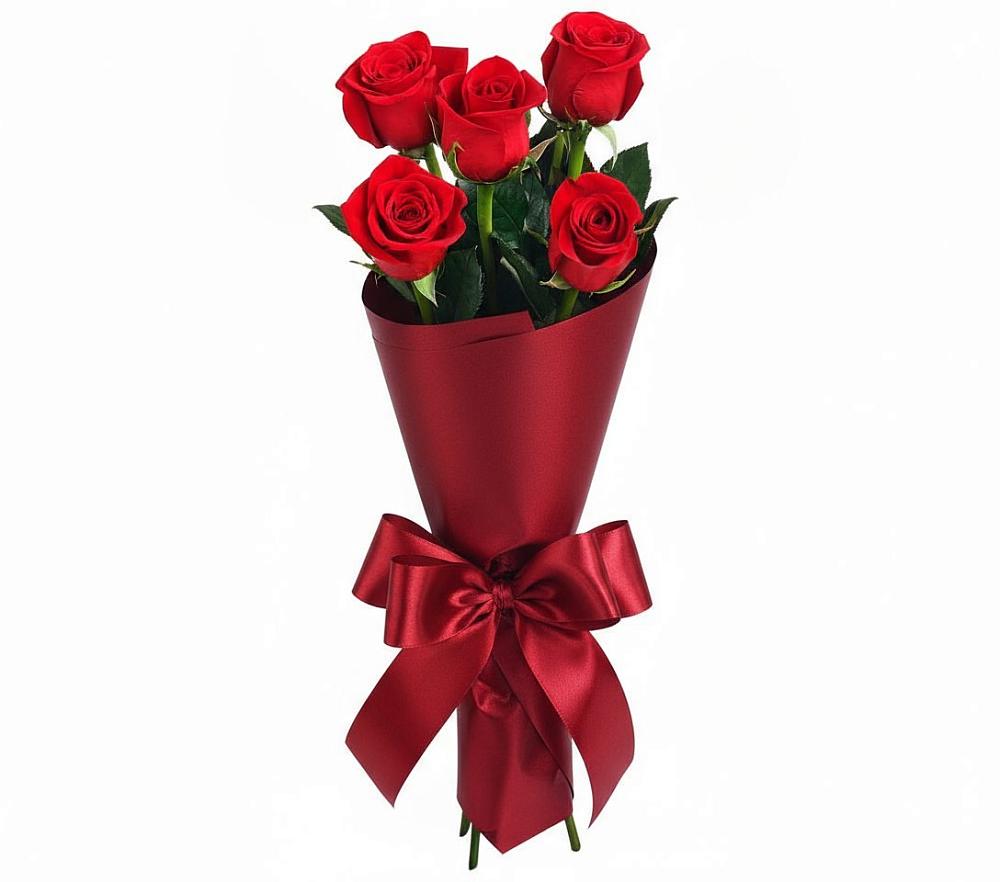 Букет 5 Красных роз Эдлесс Лав в Русском Камешкире