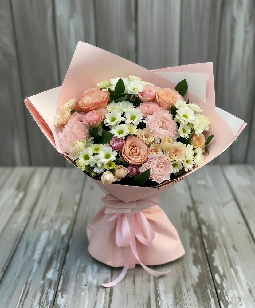 Букет цветов из: Гвоздики, Розы и Хризантемы в Русском Камешкире