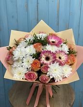 Букет цветов из:  Розы, Герберы и Хризантемы в Русском Камешкире