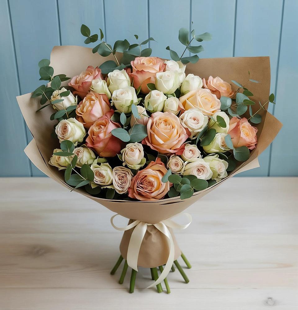 Букет цветов из: Альстромерии и Розы в Русском Камешкире