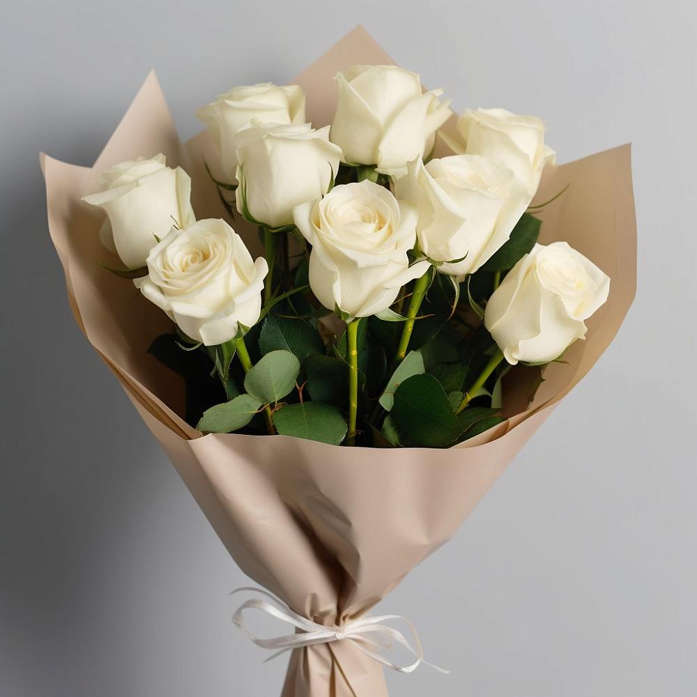 Букет 9 Белых роз Эдлесс Лав в Русском Камешкире