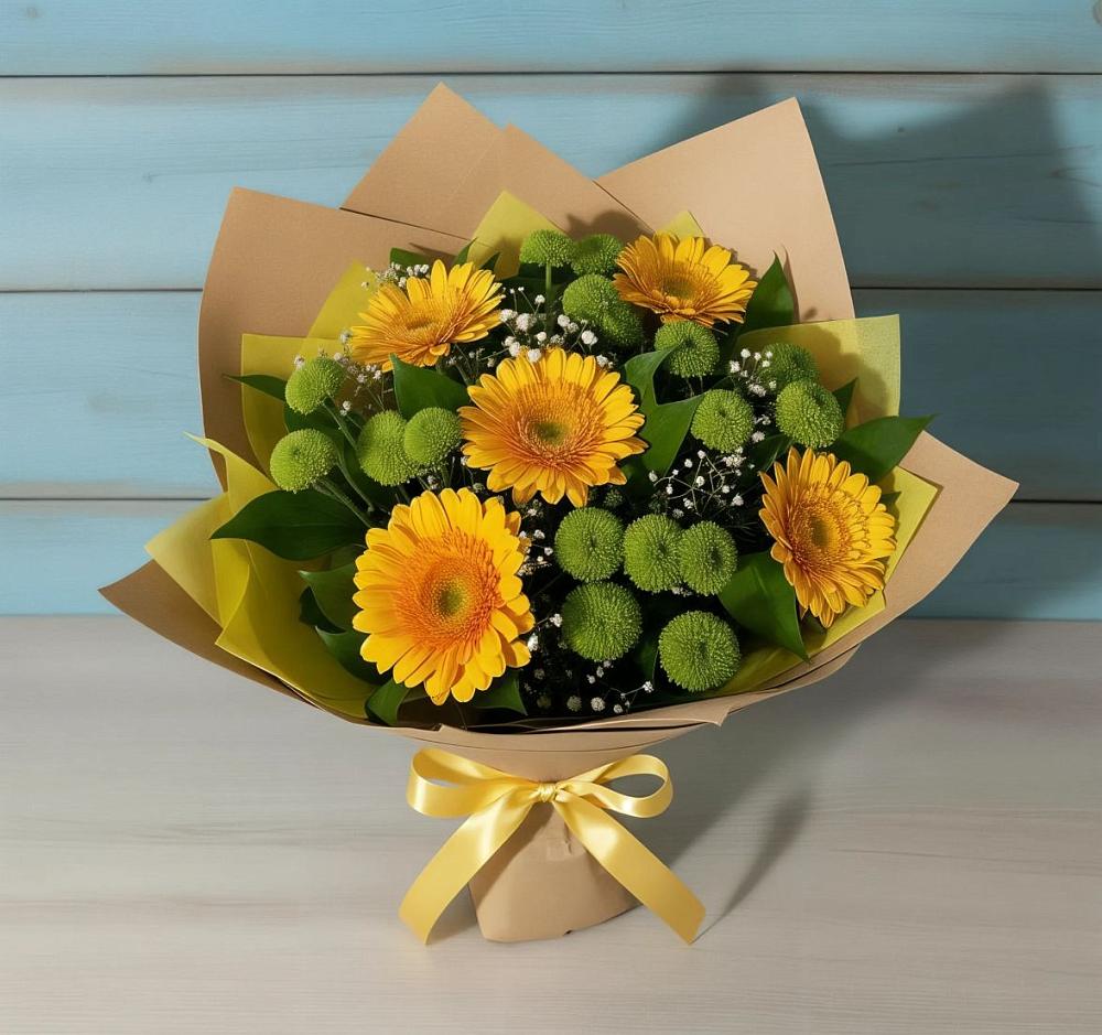 Букет цветов из: Герберы и Хризантемы в Русском Камешкире