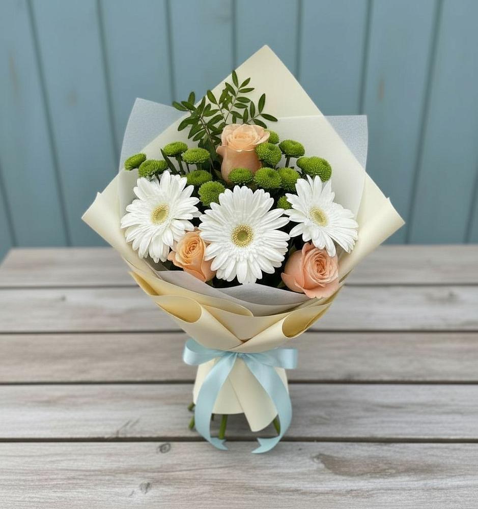 Букет цветов из: Герберы, Розы и Хризантемы в Русском Камешкире