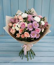 Букет цветов из:  Хризантемы, Розы и Альстромерии в Русском Камешкире