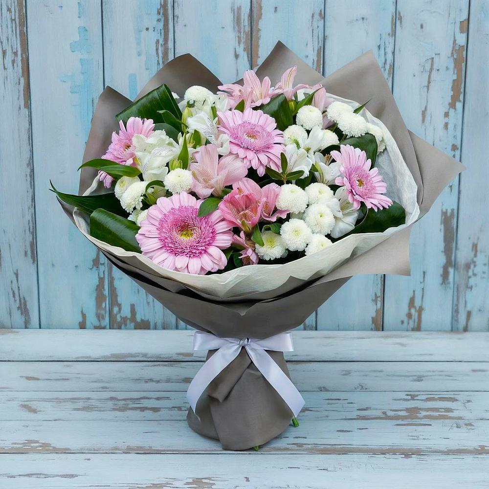 Букет цветов из: Герберы, Альстромерии и Хризантемы в Русском Камешкире