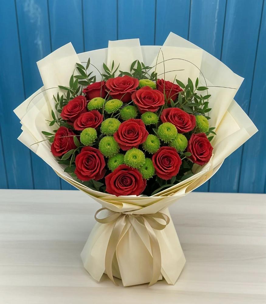 Букет цветов из: Розы и Хризантемы в Русском Камешкире