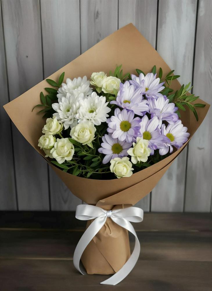 Букет цветов из: Хризантемы и Розы в Русском Камешкире